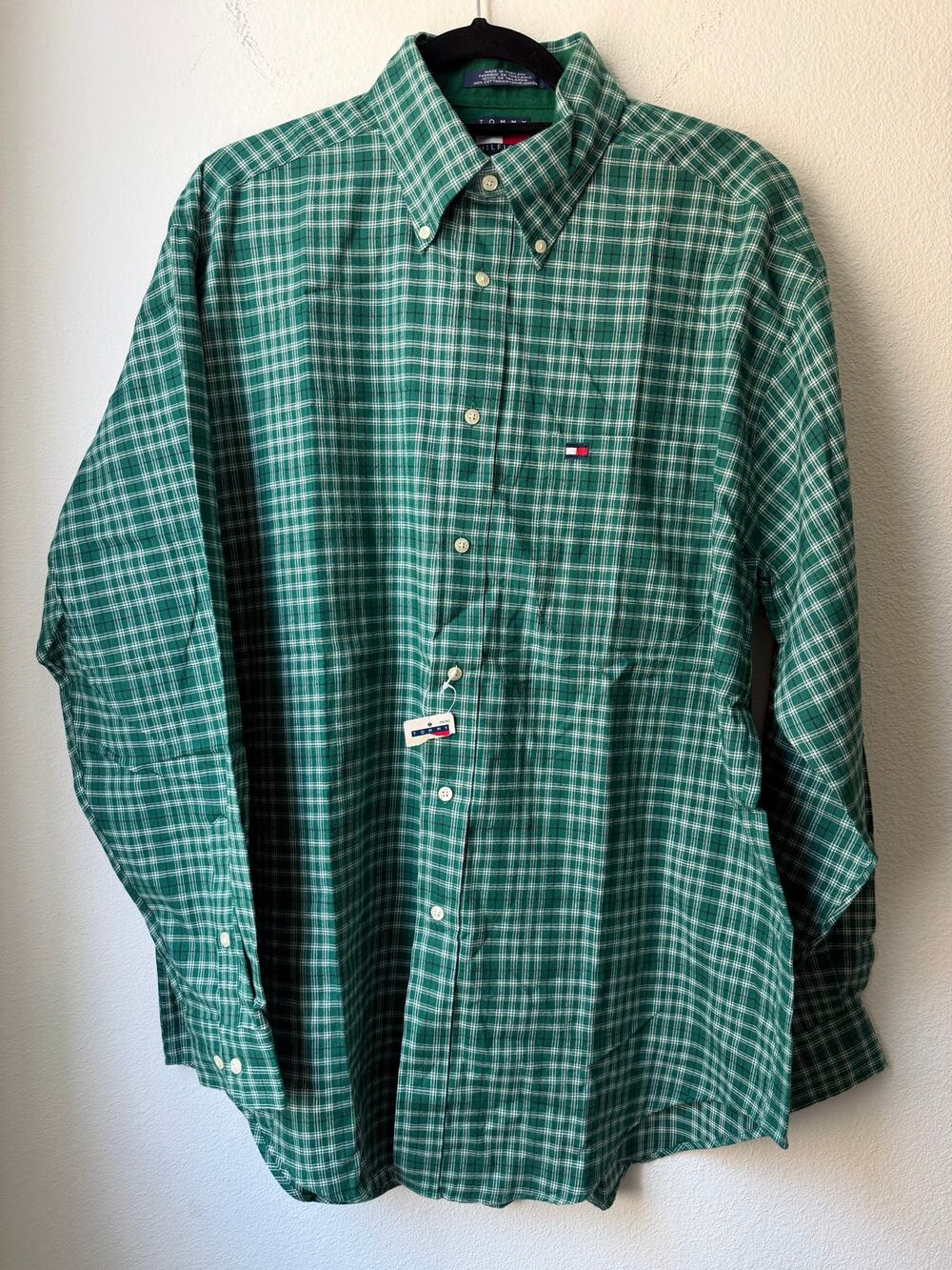 Tommy Hilfiger Mens Green Plaid Button Down Shirt Long Sleeve Medium NWT